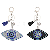 Globleland 2Pcs 2 Colors Handmade Turkish Evil Eye Rhinestone Pendant Keychain with Tassel Charm KEYC-GL0001-03-1