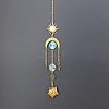 Natural Tiger Eye Star Sun Catcher Hanging Ornaments with Brass Sun HJEW-PW0002-13E-1