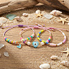 3Pcs Glass Seed Bead & Resin & Brass Braided Bead Bracelets LW3639-4-2