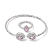 Teardrop Brass Micro Pave Cubic Zirconia Cuff Bangles & Rings Sets for Women SJEW-R002-04P-02-5