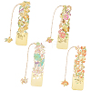 4Pcs 4 Styles Brass & Iron Enamel Bookmarks with Chain AJEW-SP0002-23C-1