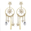 Brass Sun & Star Chandelier Earrings EJEW-TA00403-1