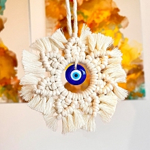 Handmade Macrame Cotton Cord with Turkish Glass Evil Eye Wall Hanging Ornament PW-WG70062-04