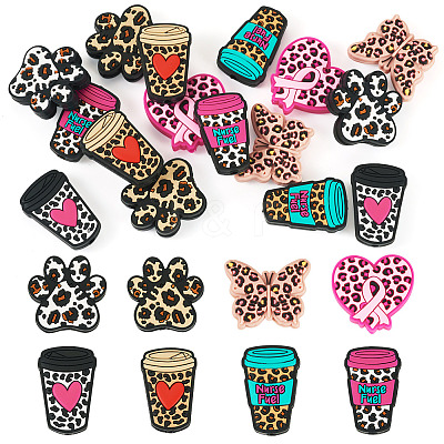 16Pcs 8 Styles Leopard Print Pattern Silicone Focal Beads SIL-TA0002-69-1