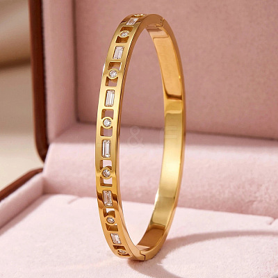 304 Stainless Steel Pave Clear Cubic Zirconia Hollow Rectangle Hinged Cuff Bangles for Women WG179B8-02-1