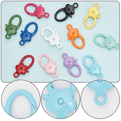 12Pcs 12 Colors Spary Painted Zinc Alloy Flower Lobster Claw Clasps PALLOY-WR0001-10-1