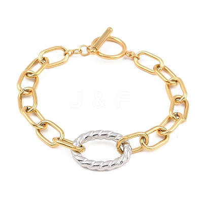 Two-Tone 304 Stainless Steel Cable Chain Bracelets BJEW-T023-03GP-1