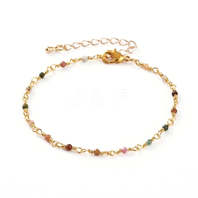 Faceted Round Natural Multicolor Tourmaline Beaded Bracelets BJEW-JB05768-02-1