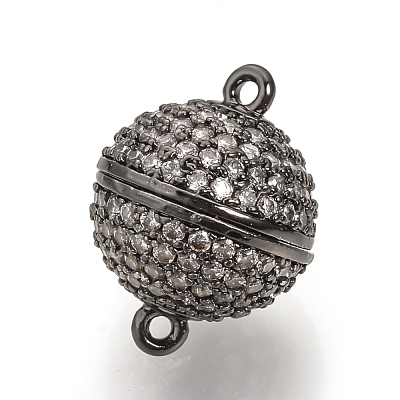 Brass Micro Pave Cubic Zirconia Magnetic Clasps with Loops ZIRC-S058-04B-12mm-1