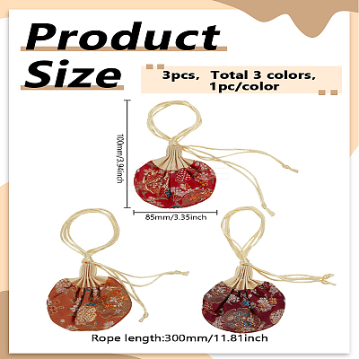 3Pcs 3 Colors Valentine's Day Flower Embroidery Silk & Satin Drawstring Sachet Bags with Tassel AJEW-LP0012-28A-1