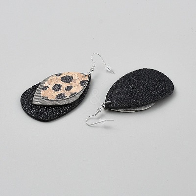 Leather Leopard Print Teardrop Dangle Earrings EJEW-WH0817-005A-1