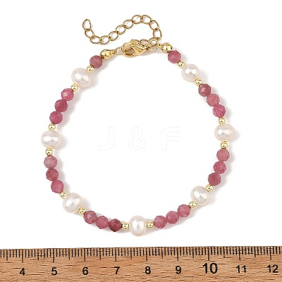 Faceted Round Gemstone & Natural Cultured Freshwater Pearl Beaded Bracelets for Women BJEW-JB14184-1