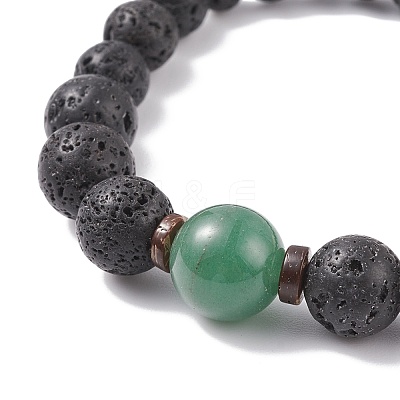 Natural Lava Rock & Coconut Stretch Bracelet with Gemstone Beads BJEW-JB08220-1