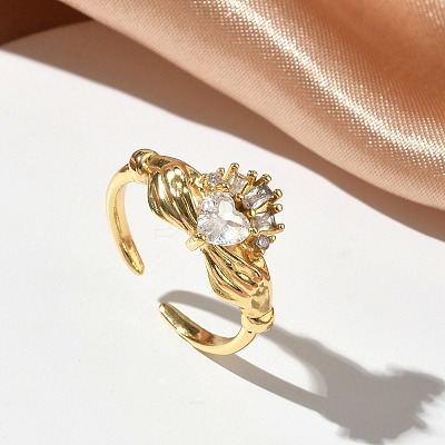 Brass Micro Pave Cubic Zirconia Cuff Open Rings RJEW-C163-04G-1