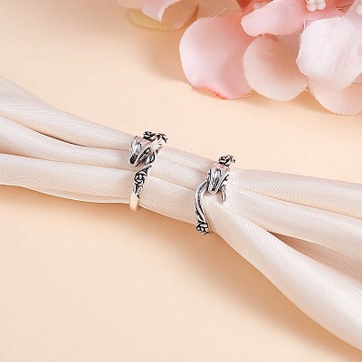 2Pcs 2 Style Alloy Snake with Rose Open Cuff Rings Set JR932A-1