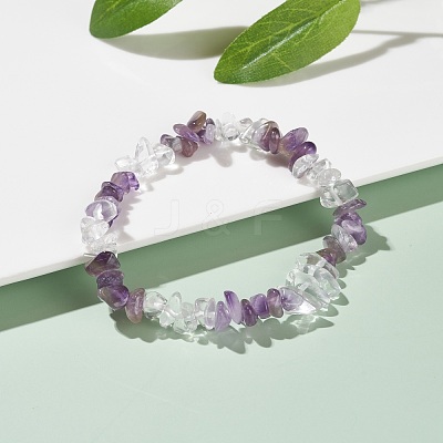 Natural Amethyst & Quartz Crystal Chips Beads Stretch Bracelet for Women BJEW-AL00003-18-1