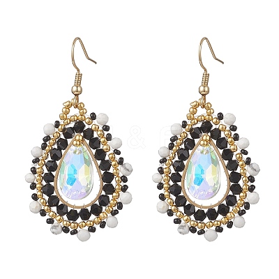 Teardrop Seed Beads & Glass Woven Dangle Earrings EJEW-MZ00682-01-1