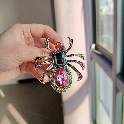 Spider Alloy Rhinestone Brooches for Backpack Clothes PW-WGAC6BD-01-1