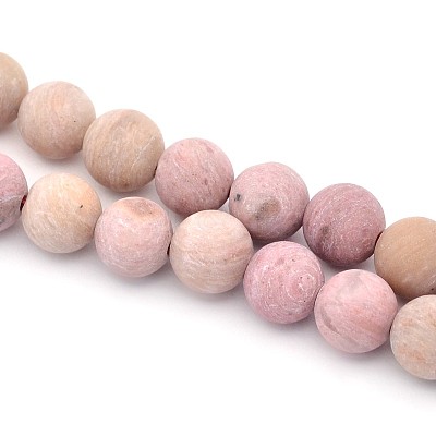 Frosted Round Natural Rhodonite Beads Strands G-E302-105-8mm-1