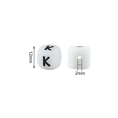 20Pcs Luminous Cube Letter Silicone Beads 12x12x12mm Square Dice Alphabet Beads with 2mm Hole Spacer Loose Letter Beads for Bracelet Necklace Jewelry Making JX437K-1