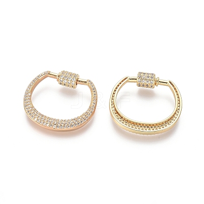 Brass Micro Pave Cubic Zirconia Screw Carabiner Lock Charms ZIRC-I031-21G-1