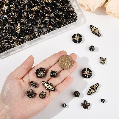 200Pcs 10 Styles UV Plating Acrylic Beads MACR-YW0004-15-1