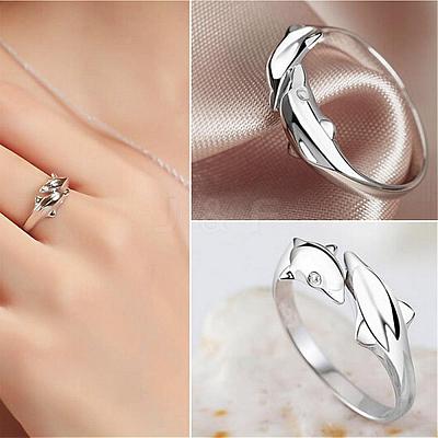 Simple Fashion Style Brass Dolphin Lover Cuff Rings RJEW-EE0002-003P-B-1