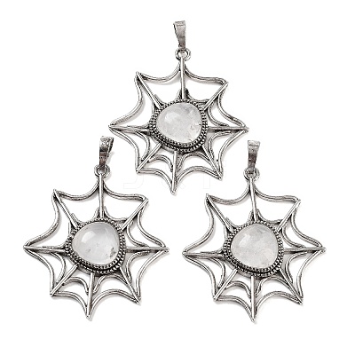 Natural Quartz Crystal Rock Crystal Spider Web Pendants G-Q163-09AS-05-1