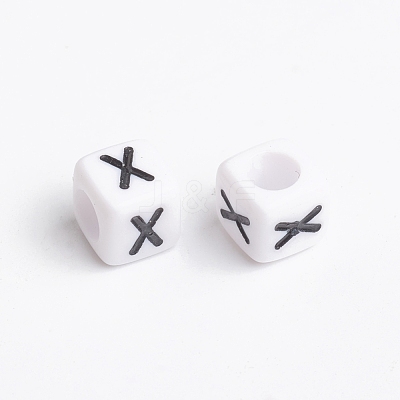 Acrylic Horizontal Hole Letter Beads X-PL37C9308-X-1
