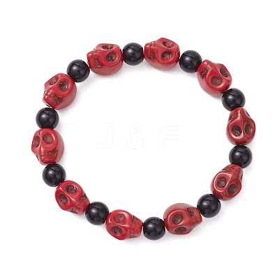 Synthetic Turquoise Beaded Stretch Bracelets BJEW-JB12093-02-1