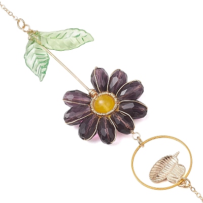 Alloy Enamel Bee & Glass Flower Crystal Suncatcher HJEW-TA00475-01-1
