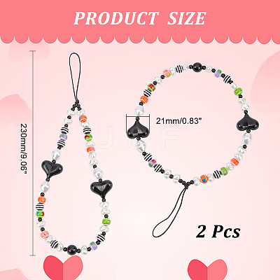 2Pcs Colorful Beads Plastic Pearl Heart Beaded Chain Moblie Straps AJEW-AR0001-61-1