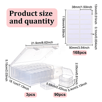 3 Bags Rectangle Plastic Organizer Storage Boxes with 30Pcs Mini Square Nail Art Small Items Cases and 168Pcs Label Printer Paper CON-DR0001-08-1