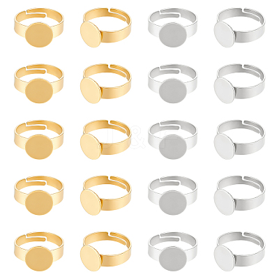 20Pcs 2 Styles Adjustable 304 Stainless Steel Finger Rings Components STAS-UN0057-19A-1