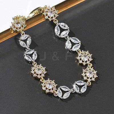 Brass Micro Pave Clear Cubic Zirconia Link Chain Bracelets for Women BJEW-C156-06A-PG-1