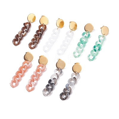 Chunky Acrylic Curb Chain Long Dangle Stud Earrings for Women EJEW-JE04771-1