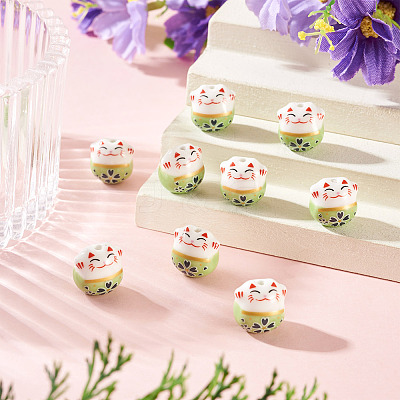 9Pcs Handmade Printed Porcelain Beads PORC-TADJ0001-01G-1