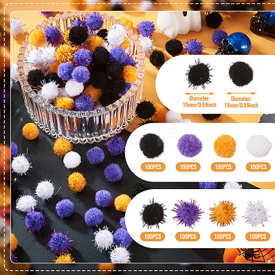 800Pcs 8 Styles Halloween Handmade DIY Doll Craft Pom Pom Yarn Pom Pom Balls FABR-TA0001-02-1