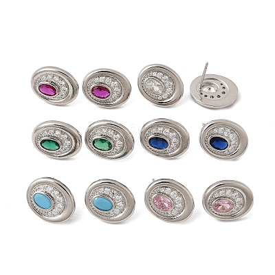Brass Micro Pave Cubic Zirconia Stud Earrings EJEW-G471-13P-1