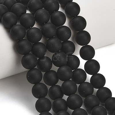 Natural Brazil Black Onyx(Dyed & Heated) Beads Strands G-Z024-01B-10mm-01-1
