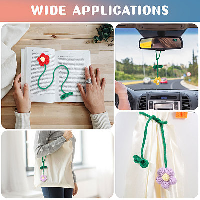 7Pcs 7 Colors Polyester Crochet Flower Bookmarks AJEW-CA0004-54-1