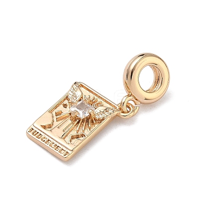 Brass Pave Clear Cubic Zirconia Tarot European Dangle Charms KK-C168-10G-1