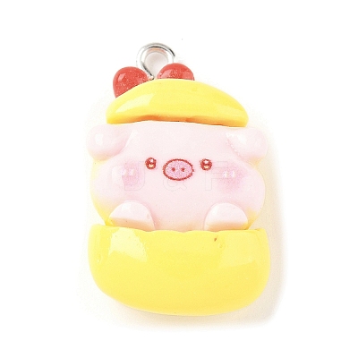 Cute Pig Theme Opaque Resin Pendants RESI-V005-007F-1