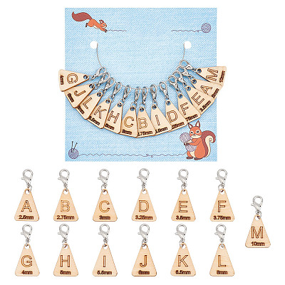 13Pcs 13 Style Triangle with Letter L~M Wood Pendant Locking Stitch Markers HJEW-AB00640-1
