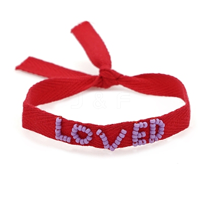 Word Loved Beaded Cord Bracelet BJEW-A121-53A-1