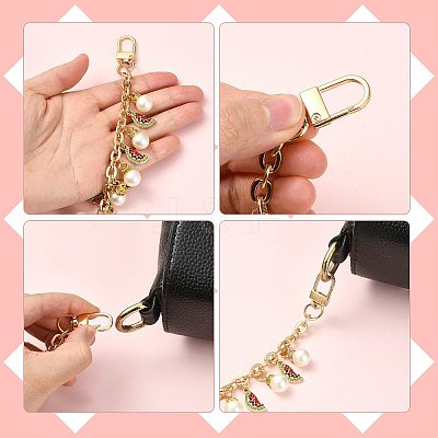 4Pcs 4 Styles Alloy Rhinestone with Acrylic Pearl Bead Charm Cable Chain Bag Decorative Chains HJEW-FS00060-01-1