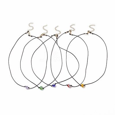 5Pcs 5 Color Lampwork Evil Eye Round Beaded Pendant Necklaces Set with Waxed Polyester Cord for Women NJEW-JN04024-1