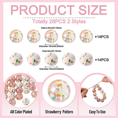 28Pcs 2 Styles Printed Opaque & Transparent Acrylic Beads OACR-TA0005-10-1