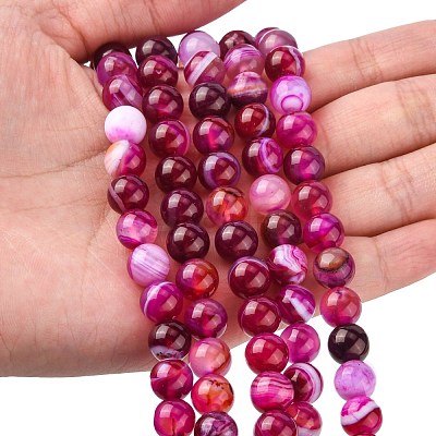 Natural Striped Agate/Banded Agate Bead Strands G-K166-13-8mm-03-1