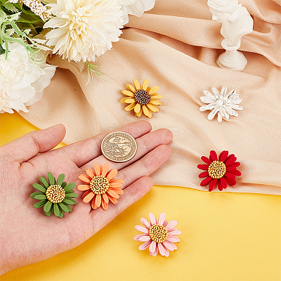 6Pcs 6 Color 3D Daisy Enamel Pins JEWB-WH0029-28G-1